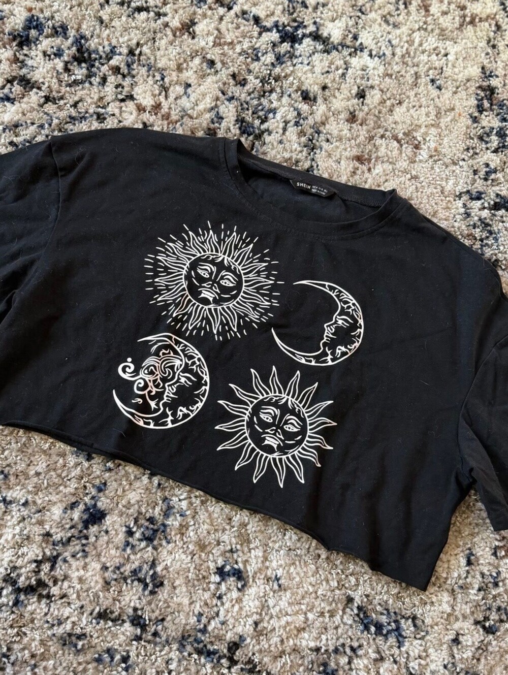 Shein Celestial Sun Moon Crop Top Tee Shirt M